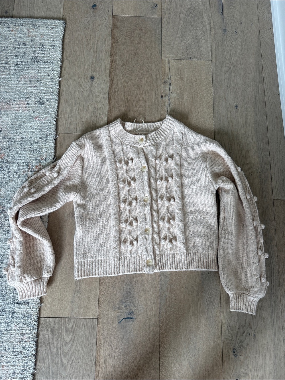 Rylee + Cru Cream Pom-Pom Cable Knit Cardigan